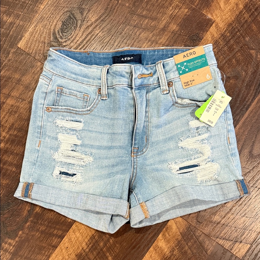 Light Blue Distressed Denim Shorts